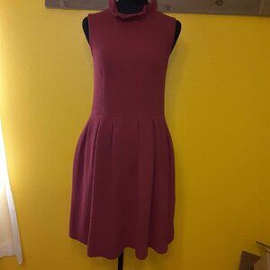 Ganni by Anthropologie Pinnacle Textured Ruffle Mini Dress Pockets Mock Neck MED